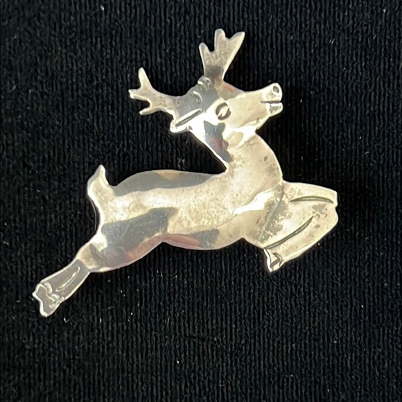 Taxco Mexico Sterling Silver Reindeer Brooch Cute Christmas Pin Vintage Mexican - Picture 3 of 8